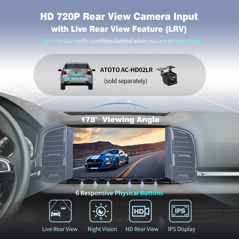 ATOTO Android 7 Inch Car Stereo Wireless CarPlay/Android Auto 1024x600 HD Screen GPS DVR Input Backup Camera Bluetooth FM WiFi