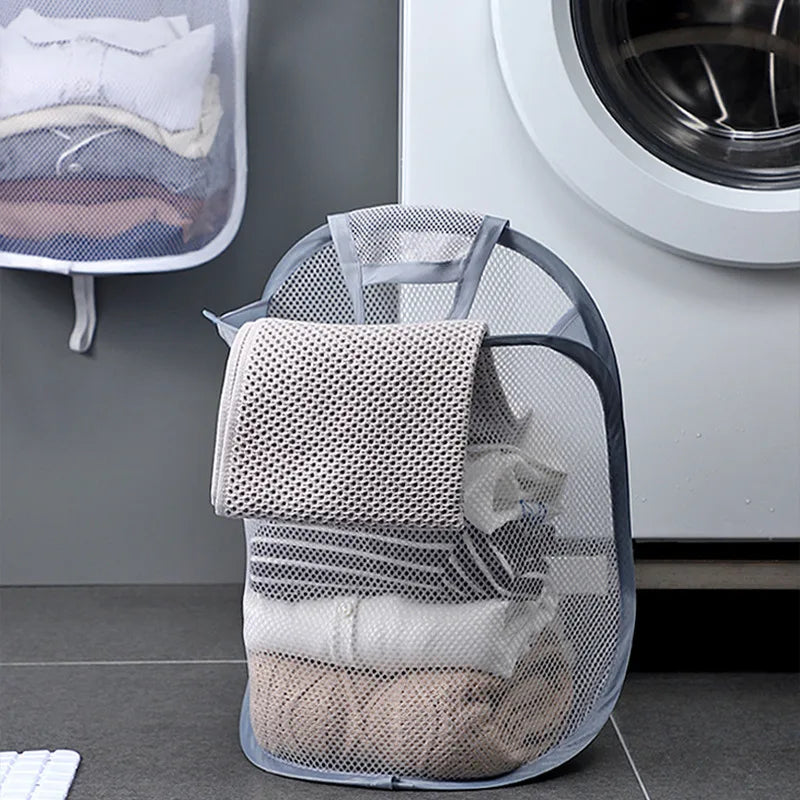 Foldable Dirty Laundry Basket Clothes Organizer Mesh Bag Wall-mounted Bathroom Clothes Hanging Baskets Storage Clothes Organizer