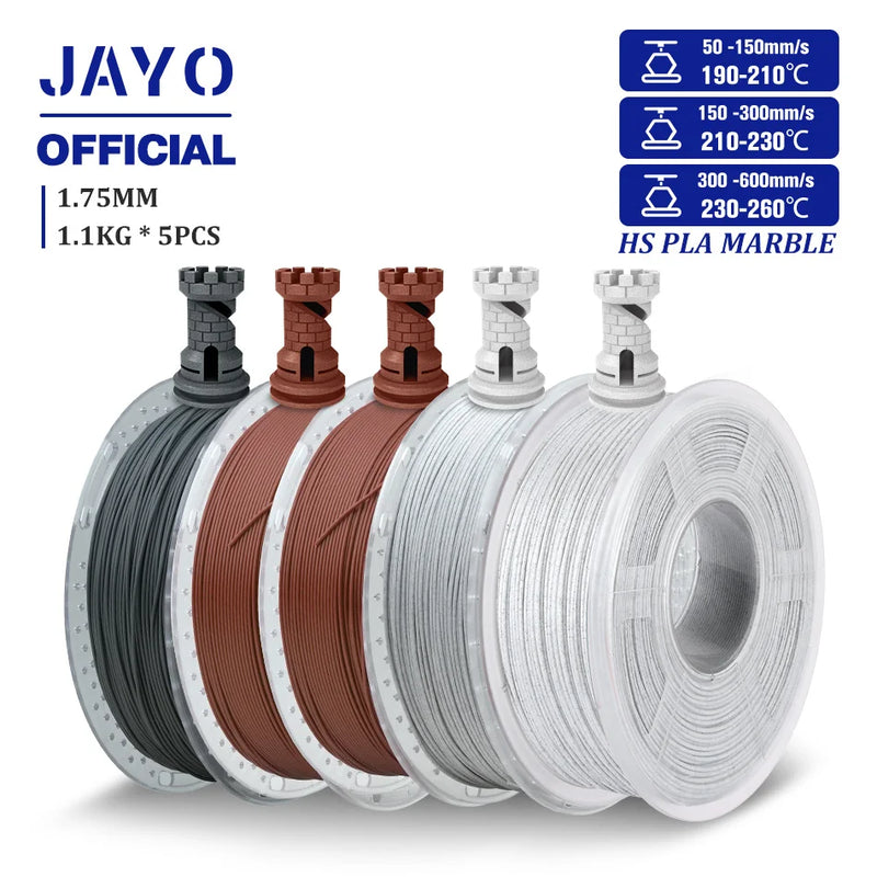 JAYO High Speed Marble PLA Filament 5 Rolls High Speed PLA 3D Printer Filament For FDM Marble-Like Texture 3D Printing Materials