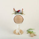 Newborn Wool Felt Fox Flower Bonnet Newborn Photography Props Baby Animal Floral Garden Hat Photo Shoot