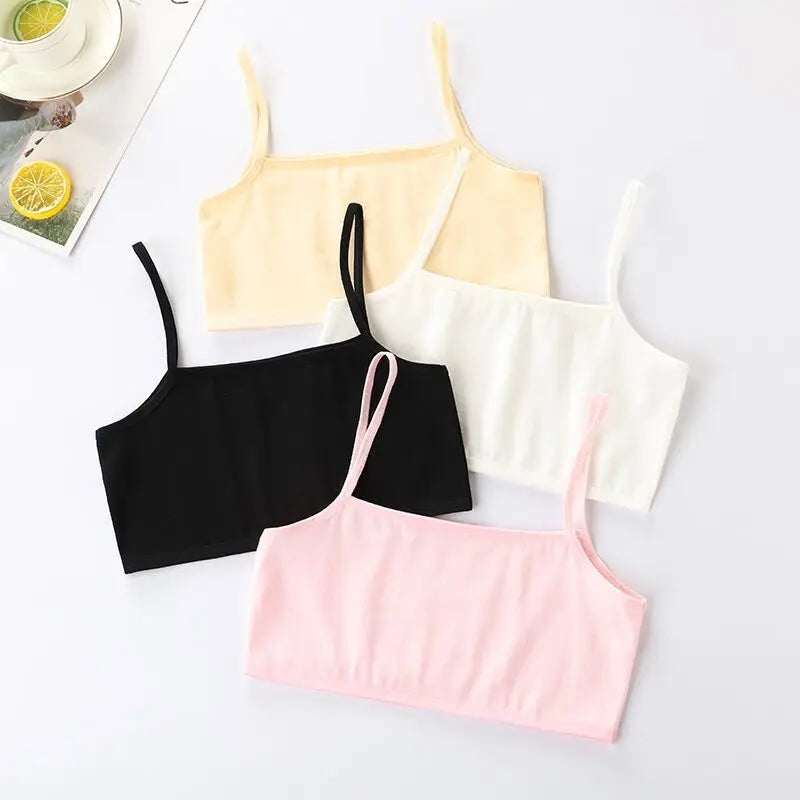 4Pc/lot Girls Bra Underwear Lingerie Kids Teens Teenage Young Adolescente Student Cotton Double Deck Solid Color 8-12Years