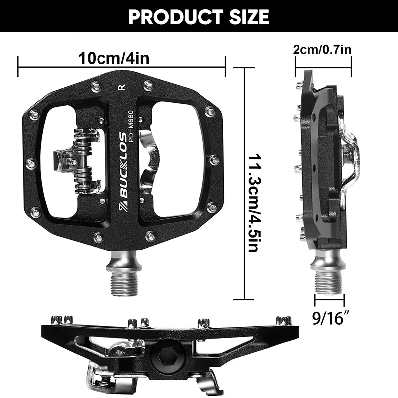 BUCKLOS Pedals Contact MTB Bike Cleat Pedal Flat Dual Function Mountain Bike Pedal Fit SPD System Bearing Bicycle Platform Pedal