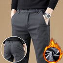 Stretch Fleece Casual Pants Men Korean Thickened Straight Thermal Velvet Pants Male Winter Business Soft Slim Fit Trousers