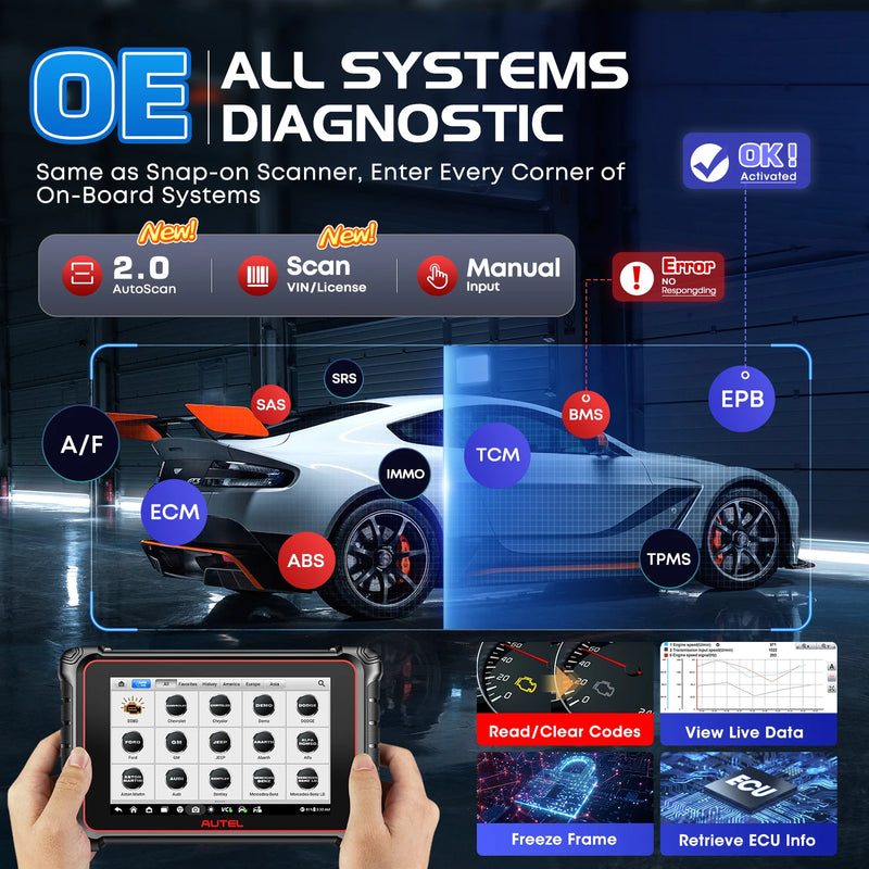 Autel MaxiCOM MK900-BT MK900BT Diagnostic Scanner Wireless DoIP /CAN Automotive Tools FD Scan Tool Active Test OE Full Diagnose
