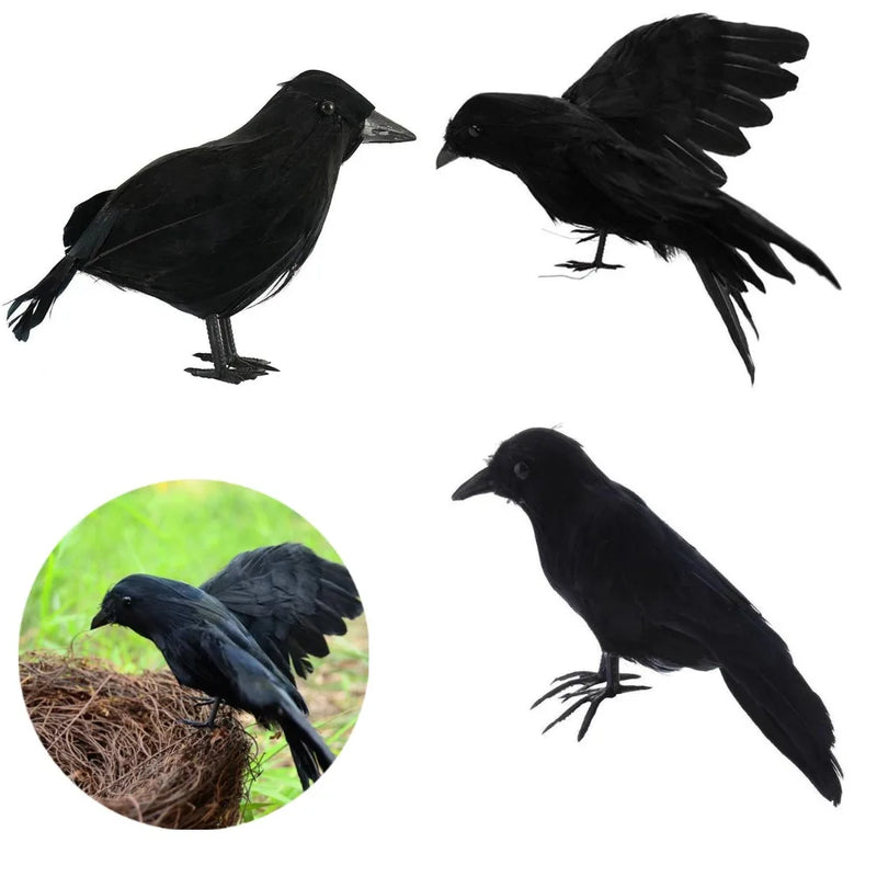 Simulation Black Crow Raven Bird Repellent Pest Control Halloween Artificial Crow Raven Prop Horror Scary Garden Decorations