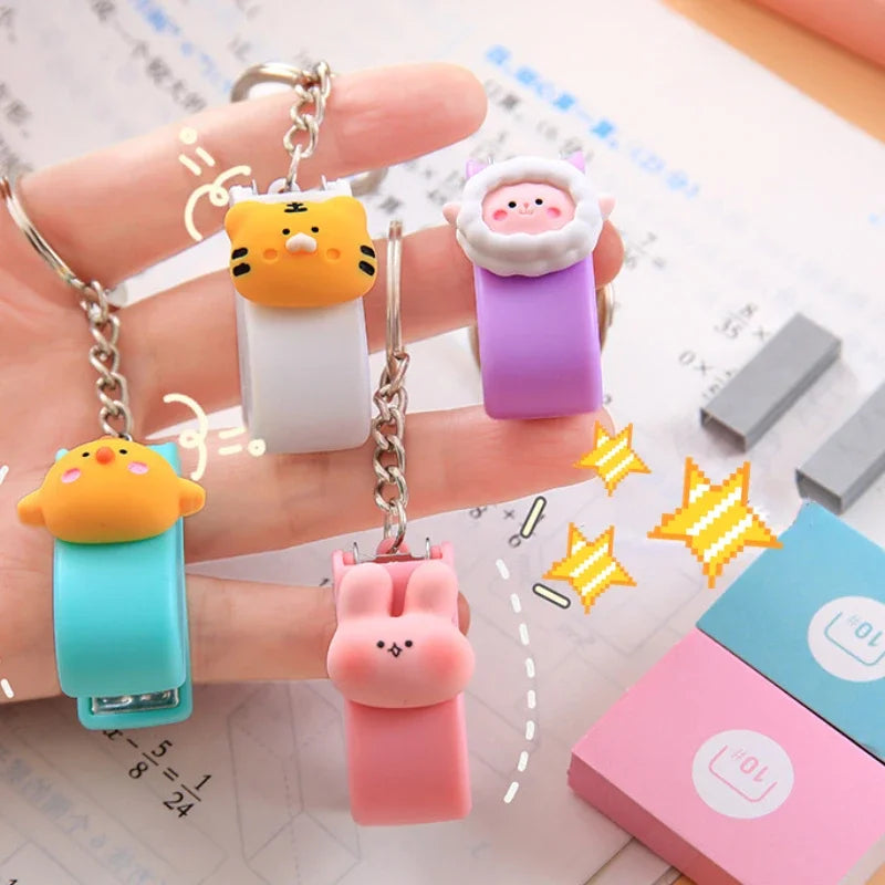 Cute Mini Stapler Portable Cartoon Staples Binding Tools File Organizer Office Stationery School Student Supplies Key Ring