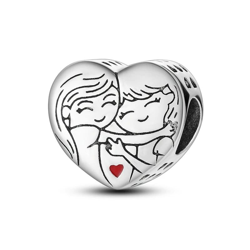 Silver Plated Boy Girl Couple Lovers Beads Charms Zirconium Dangle Fit Original Pandora Bracelet Necklace Jewelry Women