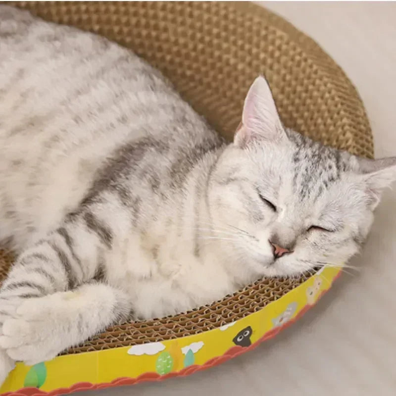 Durable Oval Corrugated Scratcher Board with Accessories for Grinding Claws and Providing Fun Toys for Cats