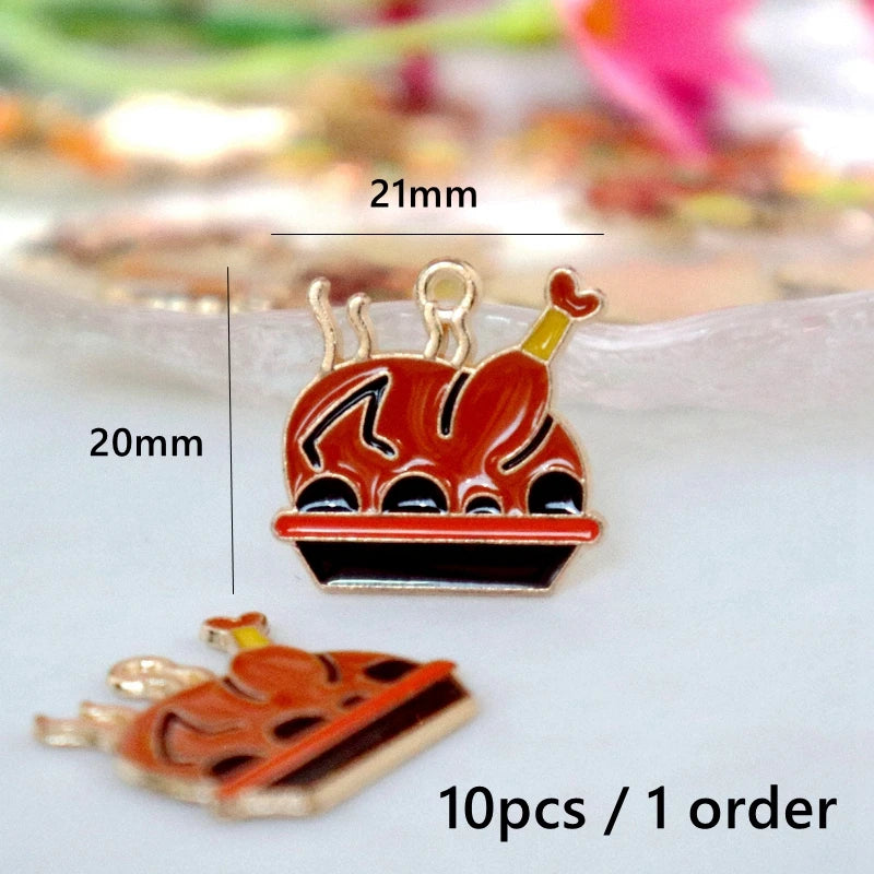 10pcs Cute Thanksgiving Turkey Food Metal Pendant Cartoon Alloy Charms DIY Necklace Bracelet Earrings Jewelry Keychain Accessory