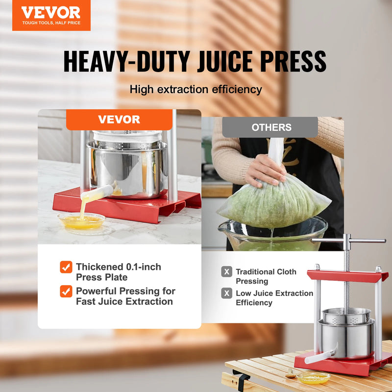 VEVOR 2L 3L 6L Manual Fruit Press Stainless Steel Household Manual Squeezer Cider Vegetables Juice Extractor for Home Kitchen