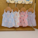 Pet Clothes Dogs Cats Spring and Summer Cute Cartoon Cotton Home Parent-child Clothing Teddy Bear Flower Dress Dog Cooling Vest