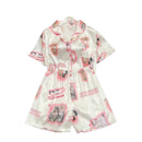 Kawaii Youth Girl's Satin Homewear Short Long Fashion Pyjama Cute Cat Print Summer New Thin Pajamas for Women Silk Home Set