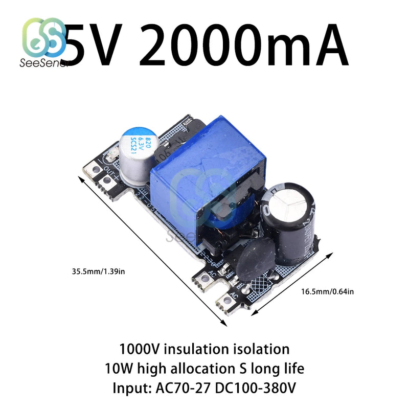 AC-DC 5V 700mA 1000mA 2000mA 3W 5W 10W Precision Buck Converter AC 220V to 5V DC Step Down Transformer Power Supply Module