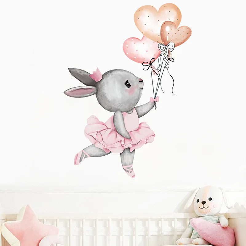 Cute Cat Rabbits Wall Stickers for Kids Room Children's Room Decoration Baby Nursery Girls Boys Bedroom Wall Decals Wallpaper