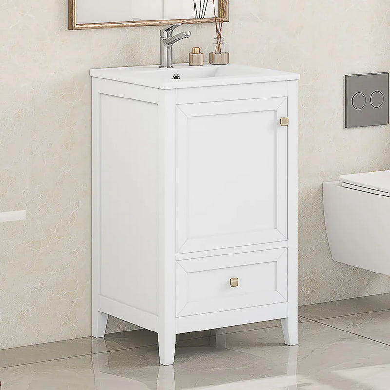 20" Bathroom Vanity with Sink, Bathroom Cabinet with A Door, Door Shelf Storage and Adiustable Foot Pads, A Drawer, Black