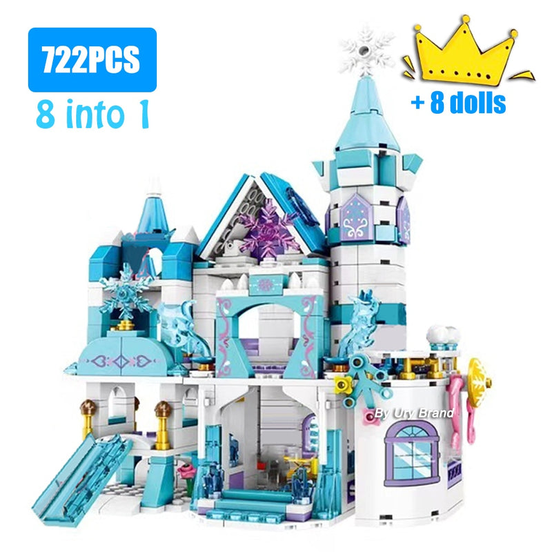 Friends Princess Castle House Sets for Girls Movies Royal Ice Playground Horse Carriage DIY Building Blocks Toys Kids Gifts 2022