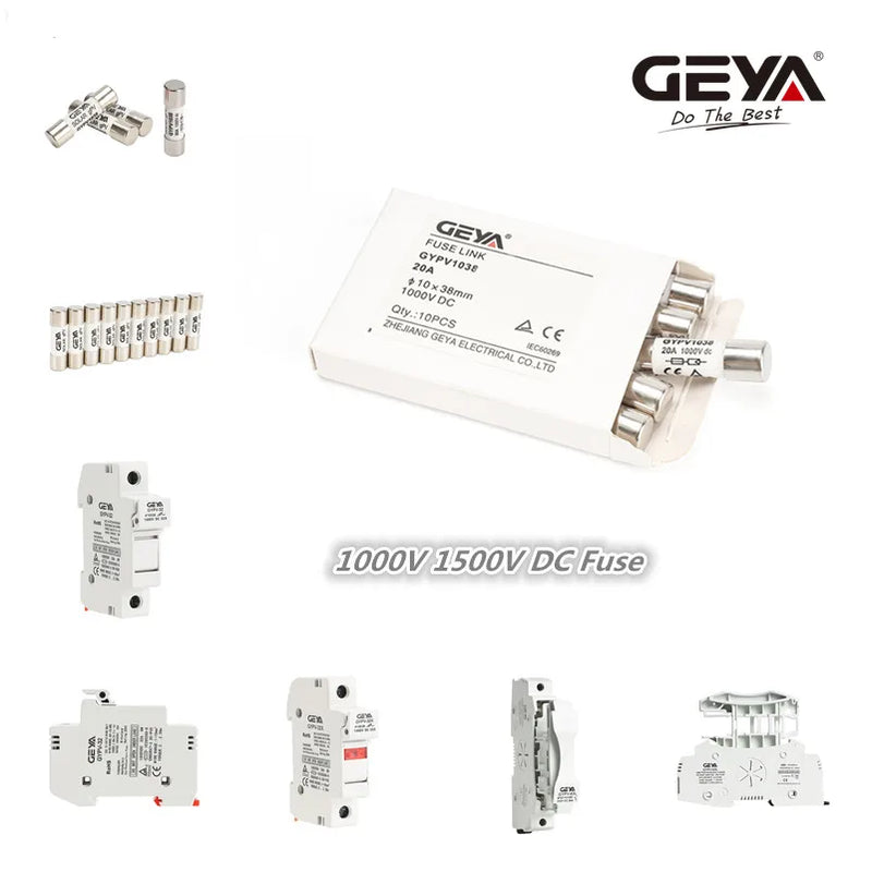 GEYA GYPV-32 2P Parallel DC Fuse Holder 10*38mm High Voltage Solar PV 1000VDC Fuse Link 2A 6A 10A 15A 20A 25A 30A