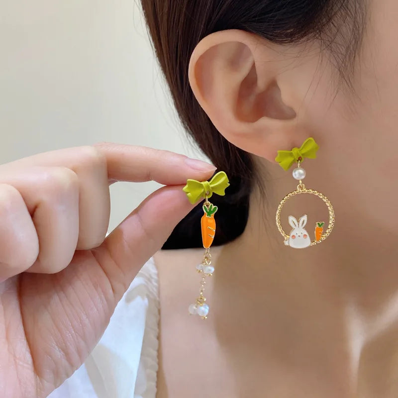 New Style Asymmetric Dangle Earrings For Women Cute Animal Rabbit Elephant Star Moon Pendant Earrings Charm Jewelry Gifts Hot