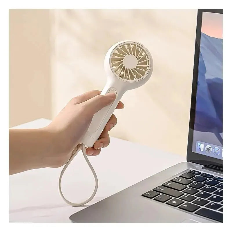 H19 Handheld Fan with Charging Cable Lanyard Portable Mini Silent Small Fan