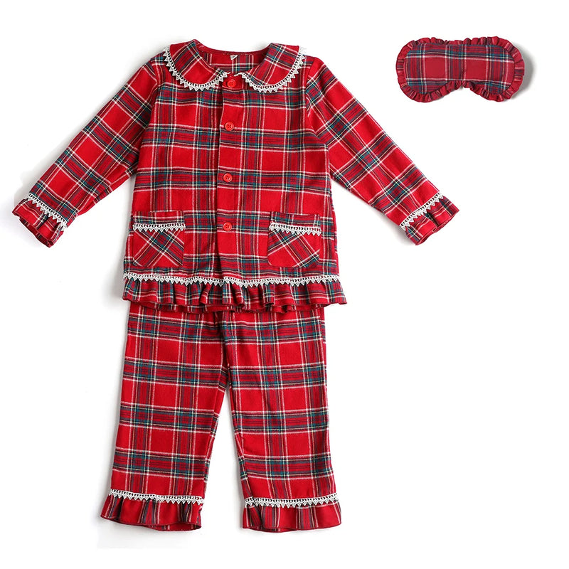 Mudbala Baby Toddler Christmas Matching Family Pajamas Girls Boys Flannel Tartan Kids Pyjamas Set With Eyemasks And Bows Hairpin