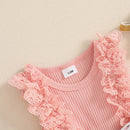 Toddler Girls Floral Print Romper Dress with Lace Ruffles and Matching Headband for Easter Celebration and Photoshoots