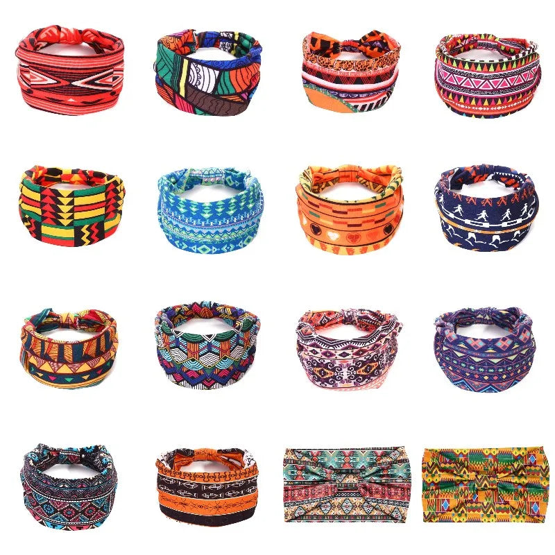 Cotton Stretch Headband African Pattern Print Twist Style Elastic Hair Band Wide Hairbands Bandana Turban Knot Headwrap DIY