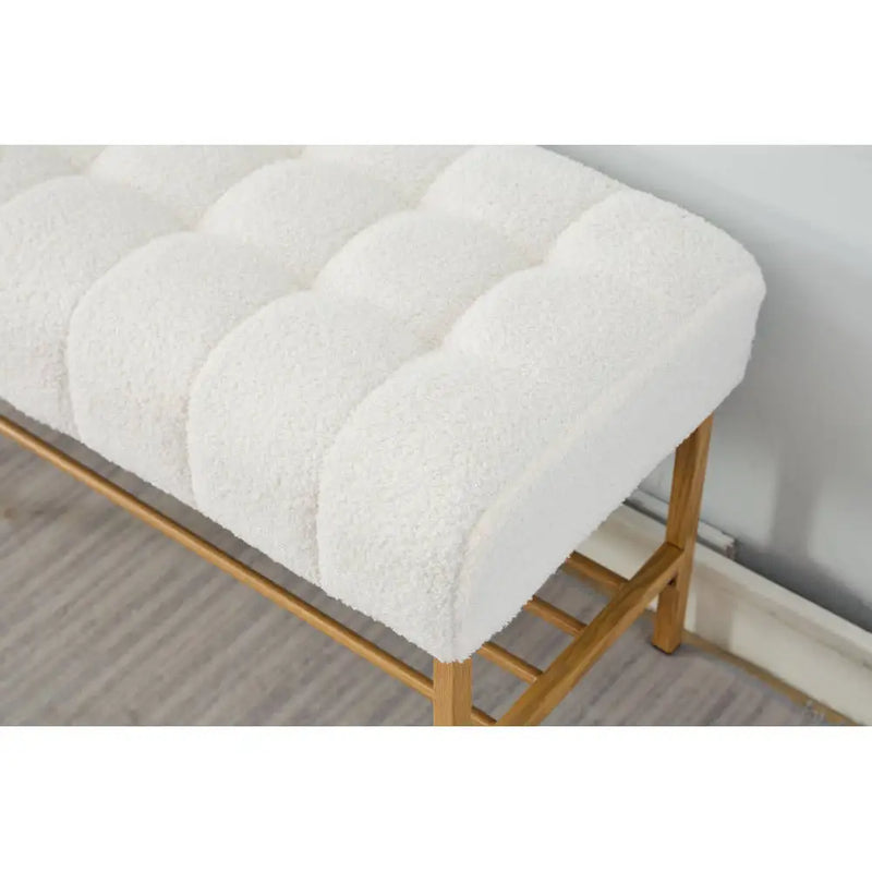 Teddy fabric Upholstered Storage Shoe Bench, Modern Bedroom Bench with Metal Legs for Living Room, Entryway, Dining Room,