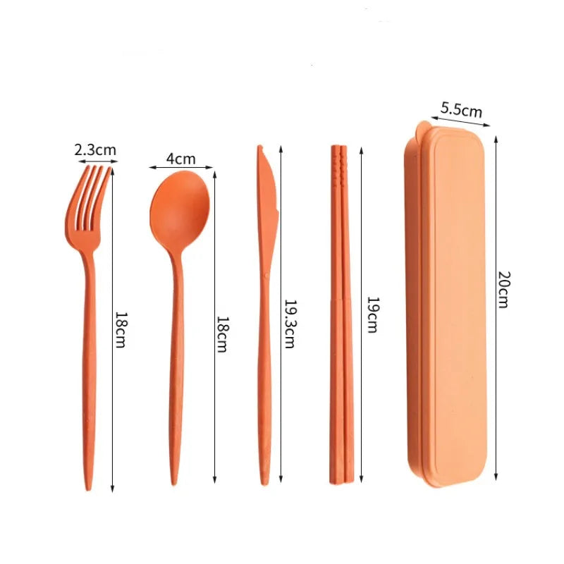 4In1 Wheat Straw Dinnerware Set Fork Spoon Knife Set Travel Picnic Camping with Case Eco Friendly Portable Tableware Cutlery Set