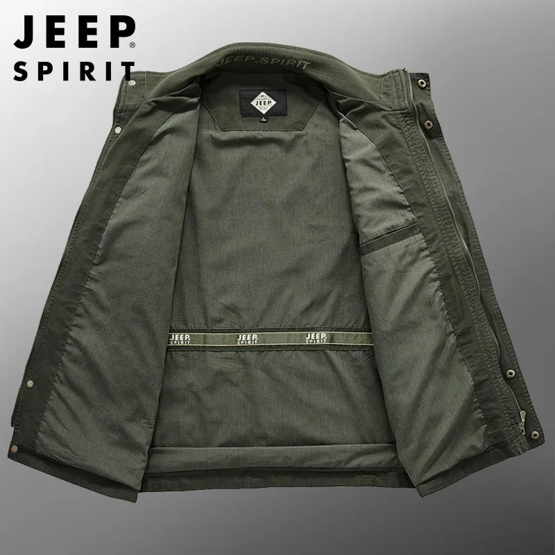 JEEP SPIRIT jacket men spring autumn cotton casual loose stand-up collar multi-bag middle-aged and young embroidered clothes