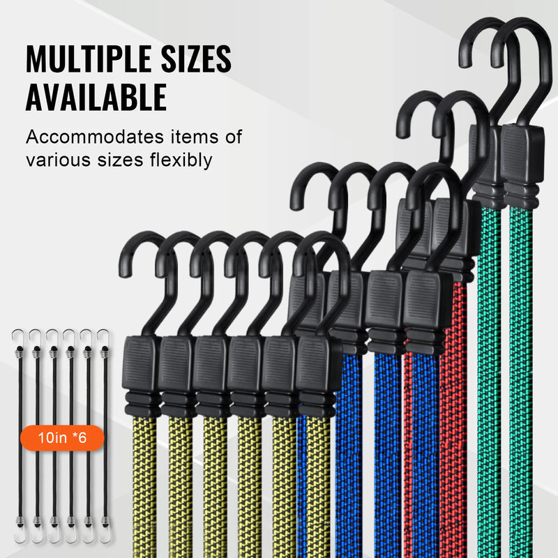 SucceBuy 32pcs Bungee Cords 2M Elastic Luggage Bungee Straps with A3 Steel J-Hooks Anti-slip Flat Elasticity Rope for Cargo
