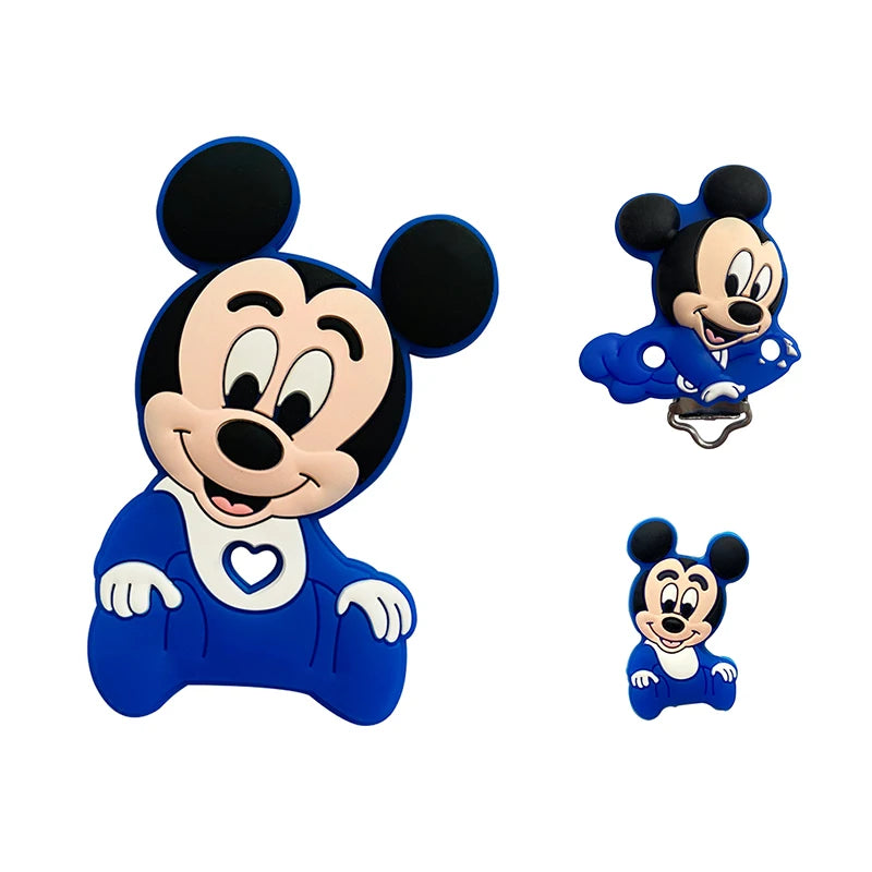 1/3/10pcs Silicone Teether Cartoon Disney Mickey Head Animal Food Grade DIY Baby Teething Teether Toy Accessories Ring