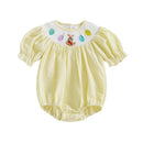 Toddler Girls Easter Outfit Bunny Embroidered Striped Short Sleeve Romper Jumpsuit Summer Clothing for Baby Girls