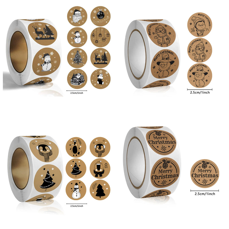 500pcs/ROLL Kraft paper Christmas stickers New Year Thank you stickers Christmas decoration for Card Gift Box Package 1inch