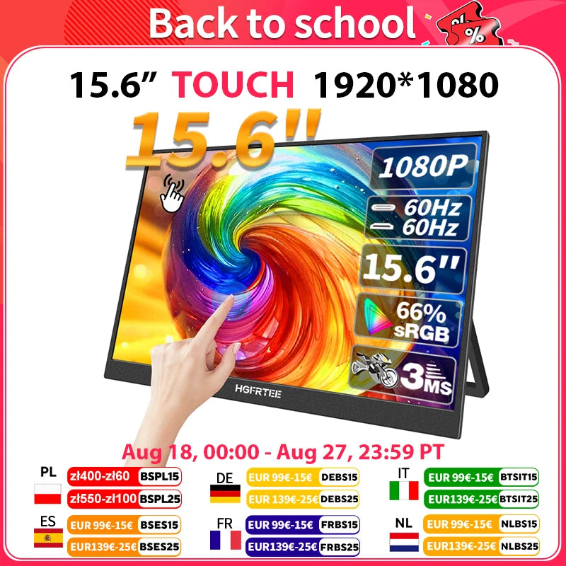 HGFRTEE 15.6 Inch Touch Portable Monitor ADS-IPS 1920*1080P 300cd/m2 Extended Display for Laptop Second Screen XBox PS4/ 5