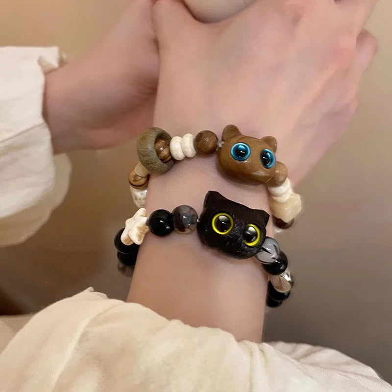 New Cute Little Black Cat Bracelet for Women Men Fashion Funny Cartoon Animal Beaded Bracelet Handmade Trendy Girl Jewelry Gifts