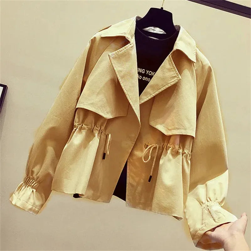 Women's Short Jacket 2025 Spring Autumn New Korean Fashion Loose Waist Slim Windbreaker Coat Solid Female Outwear Tops