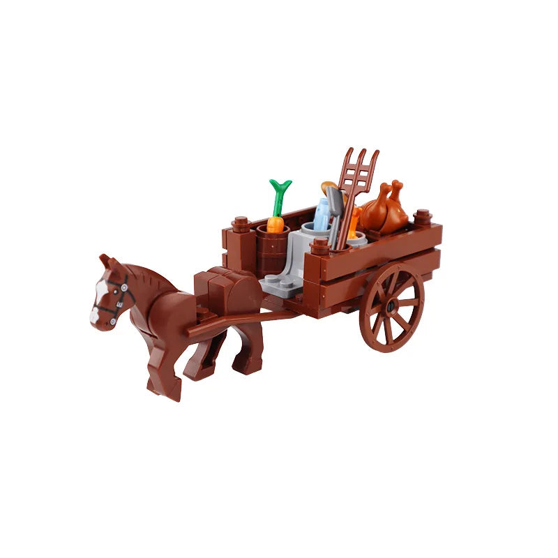 MOC Farm Cattle Horse Carriage Transport Stable Vegetable Garden Bricks Model Building Blocks Toys for Children Christmas Gifts