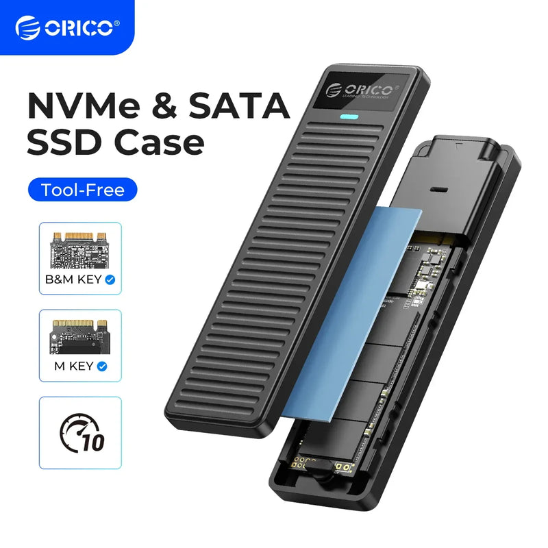 ORICO M.2 NVMe SSD Enclosure 10Gbps USB3.2 Gen2 M2 SSD Enclosure Case Box Simple Design for NVMe SATA Tool-free Support UASP