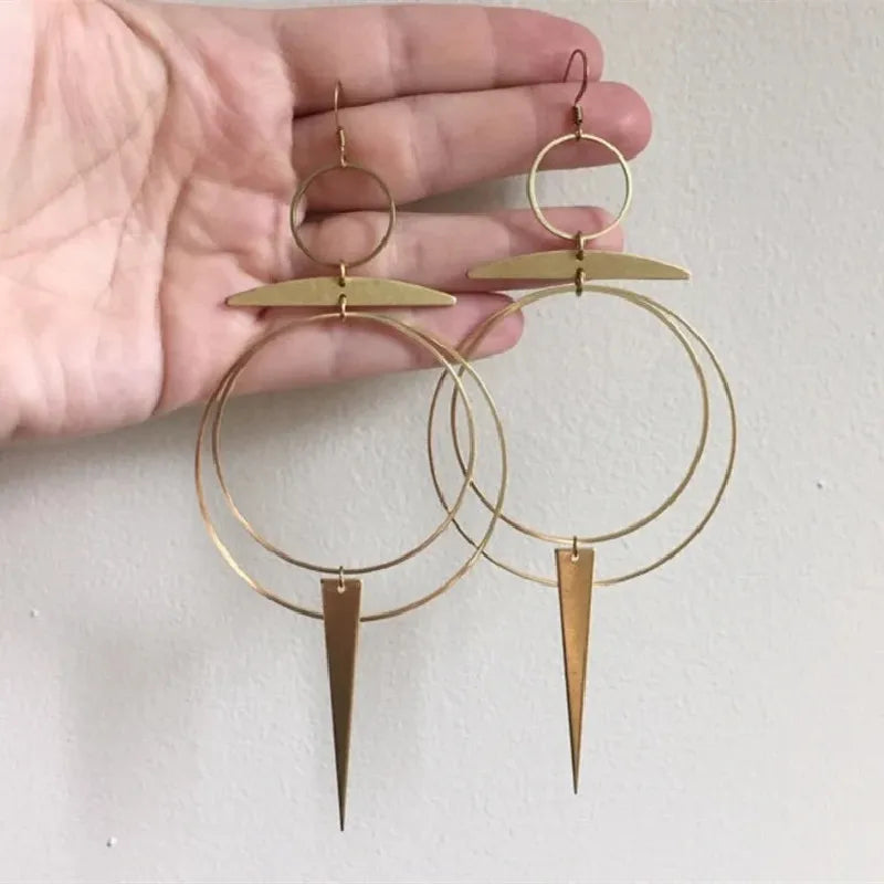 New Golden Color Goddess Hoop Earrings Drop Geometric Crescent Phase Hippie Statement Witchy Jewelry Punk Gorgeous Women Gift