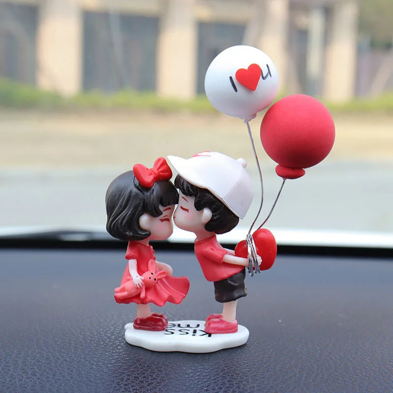 Anime Couples For Car Ornament Model Cute Kiss Balloon Figure Auto Interior Decoration Pink Dashboard Figurine Accessories Gifts