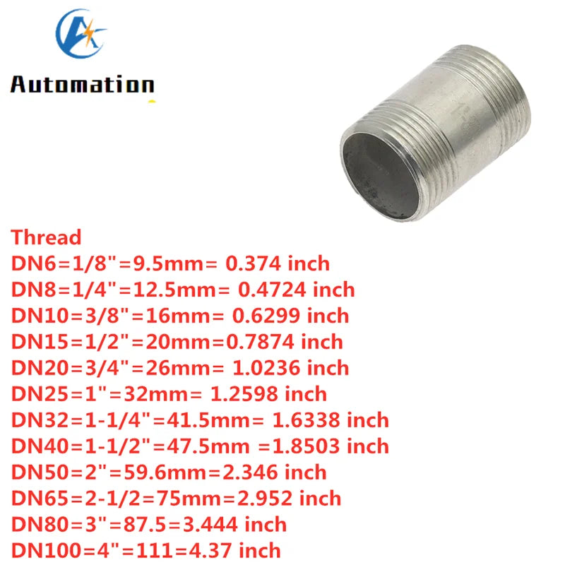 Water connection 1/4" 3/8" 1/2" 3/4" 1" 1-1/4" 1-1/2" Male X Male Threaded Pipe Fittings Stainless Steel SS304 Connector Adapter