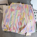 Flower Print Women Autumn Two Piece Pajama Set Long Sleeve V Neck Top & Elastic Waist Pants 2 Pieces Female Sleepwear Nightwear