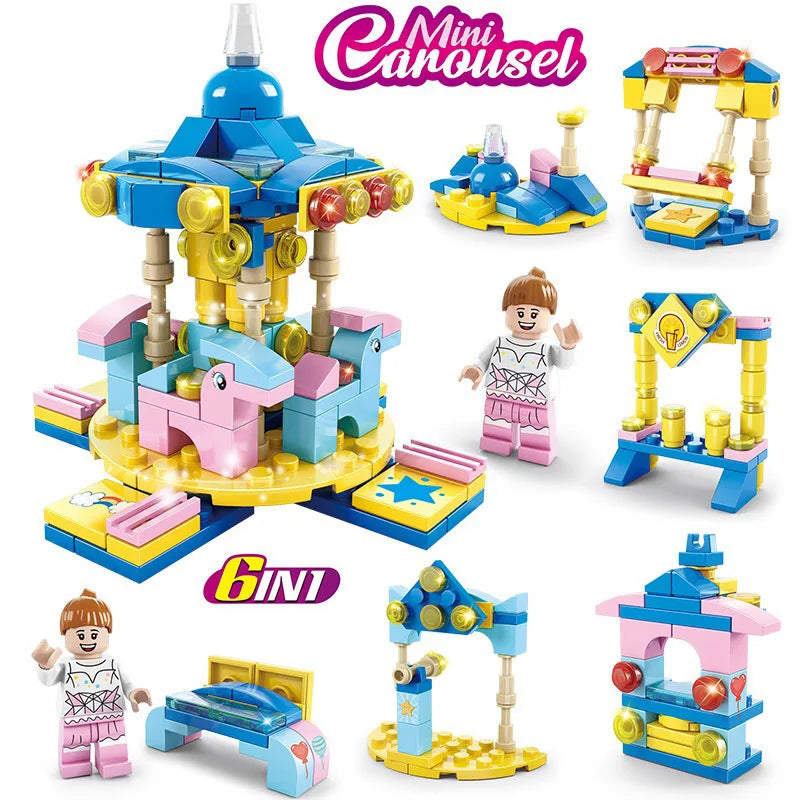 SLUBAN Girl Princess Royal Carriage Wagon Horse Racing Party Model Building Blocks Enlighten Action Figure Toys For Children