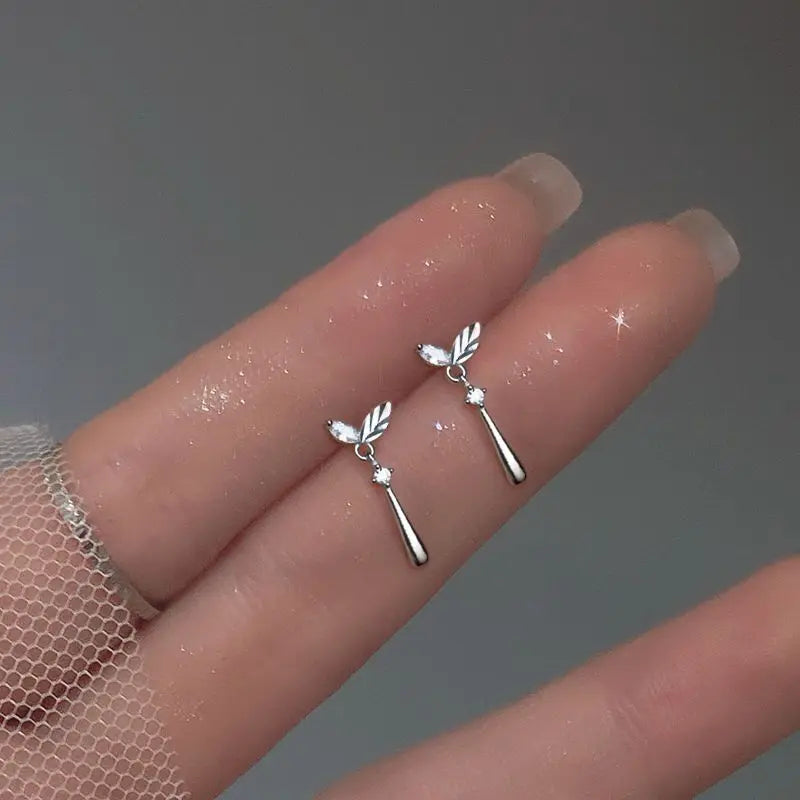 925 Silver Needle Simple Inlaid Zircon for Women Wedding Jewelry Accessories Leaf Star Butterfly Silver Color Earrings Wholesale