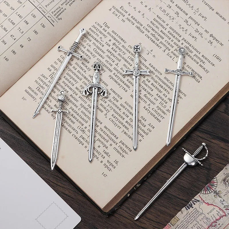 6Pcs Antique Swords Knife Bookmark Set Retro Charms Metal Book Marks Reading Book Clips Markers Craft Supplies DIY Jewelry