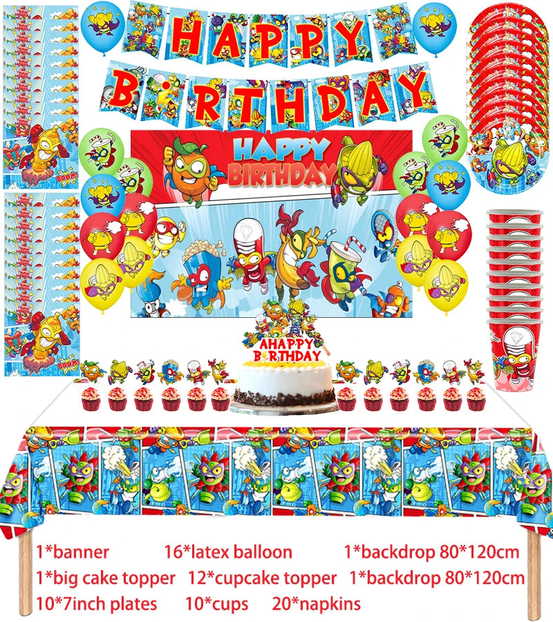 Superzings Birthday Party Supplies Balloon Banner Backdrop Tableware Cake Topper Party Decoration Baby Shower
