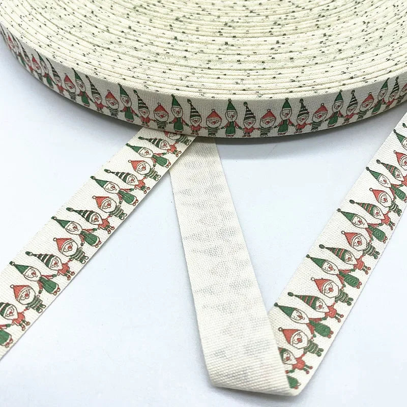 New 5yards 15mm Christmas Printed Polyester Cotton Ribbon DIY Wedding Christmas Party Gift Wrapping Supplies