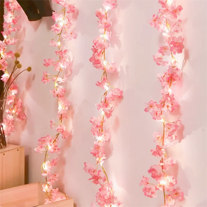 1PC LED Cherry Blossom String Lights Artificial Flower Vines Fairy Garland Lights For Bedroom Wedding Party Christmas Decoration