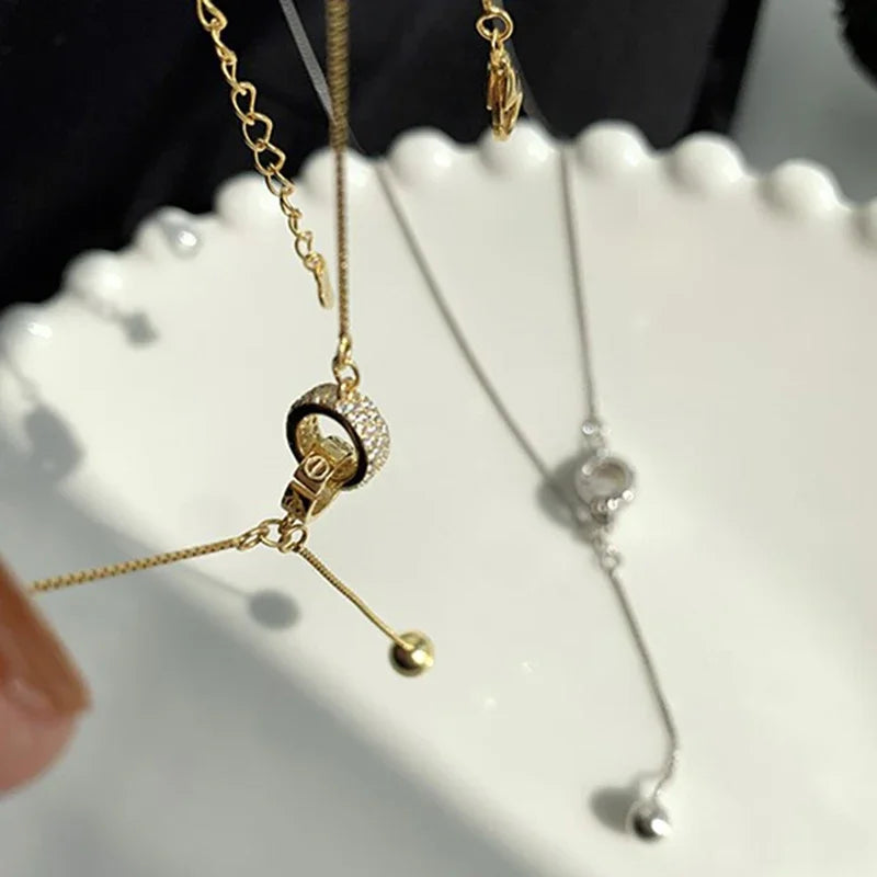 New Fashion Geometric Double Round Shape Pendant Chain Necklace for Women Girl High Quality Jewelry AAA Zircon