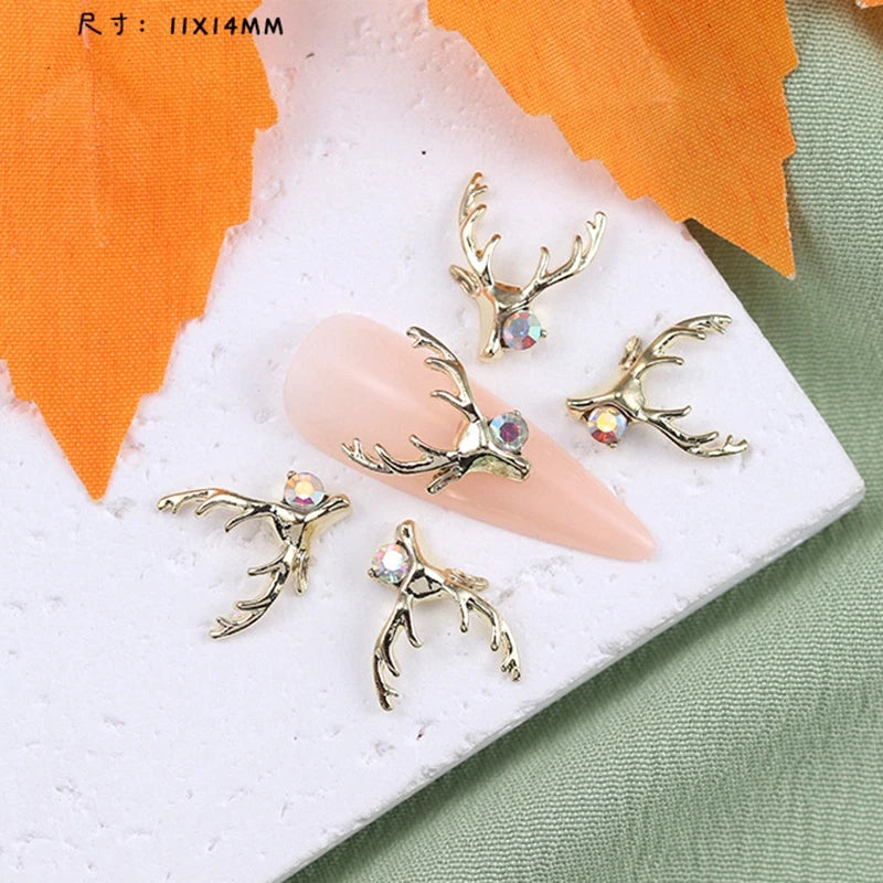 10PCS Luxury Alloy 3D Christmas Nail Art Decoration Supplies Jewelry Accessory Parts Elk Charms Deer Rhinestones For Manicure